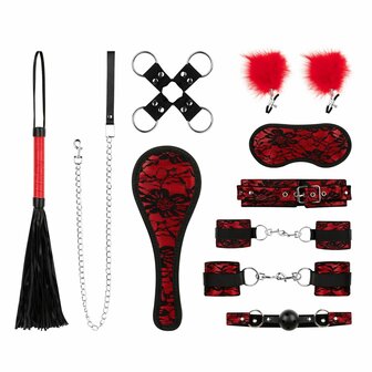 Bedroom Fantasies - Lace &amp; Leather Look - 8-delige Bondage Set - Rood